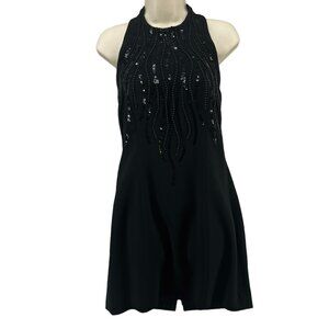 Vtg Rimini Mini Sheath Cocktail Dress Black Sleeveless Sequin Beaded Size 10